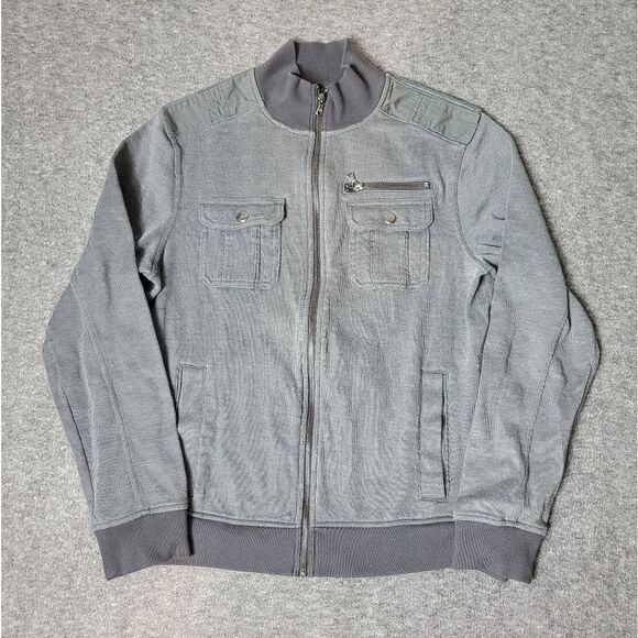 Rock & Republic Zip Up Jacket Mens M Gray Cotton Blend Mock Neck Front Pockets - Picture 1 of 10